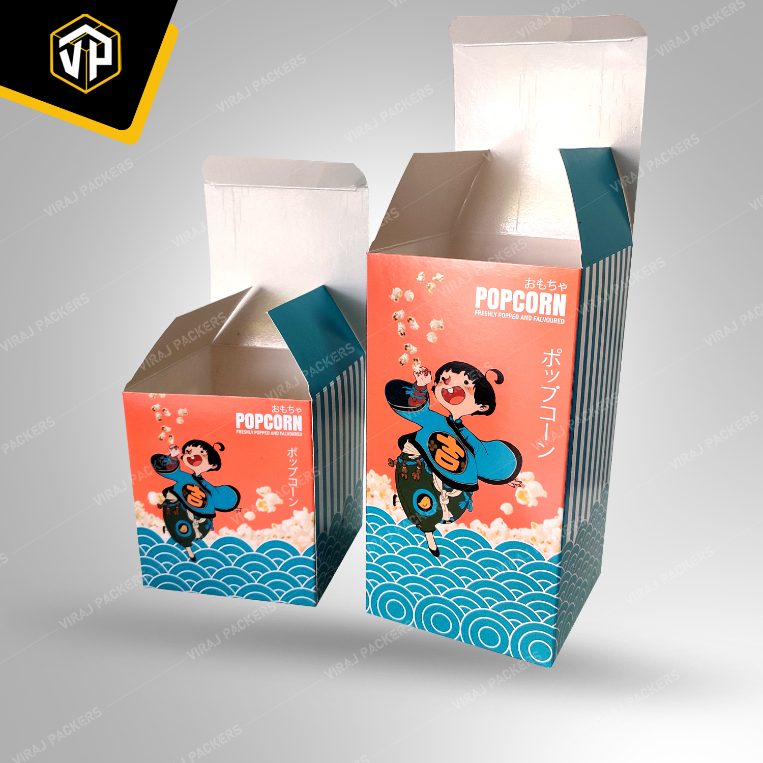 Popcorn Packaging Box - Food-grade Paper With Custom Size Glossy Lamination Finish - Secure Closure Ventilation Holes Customizable Printing Options