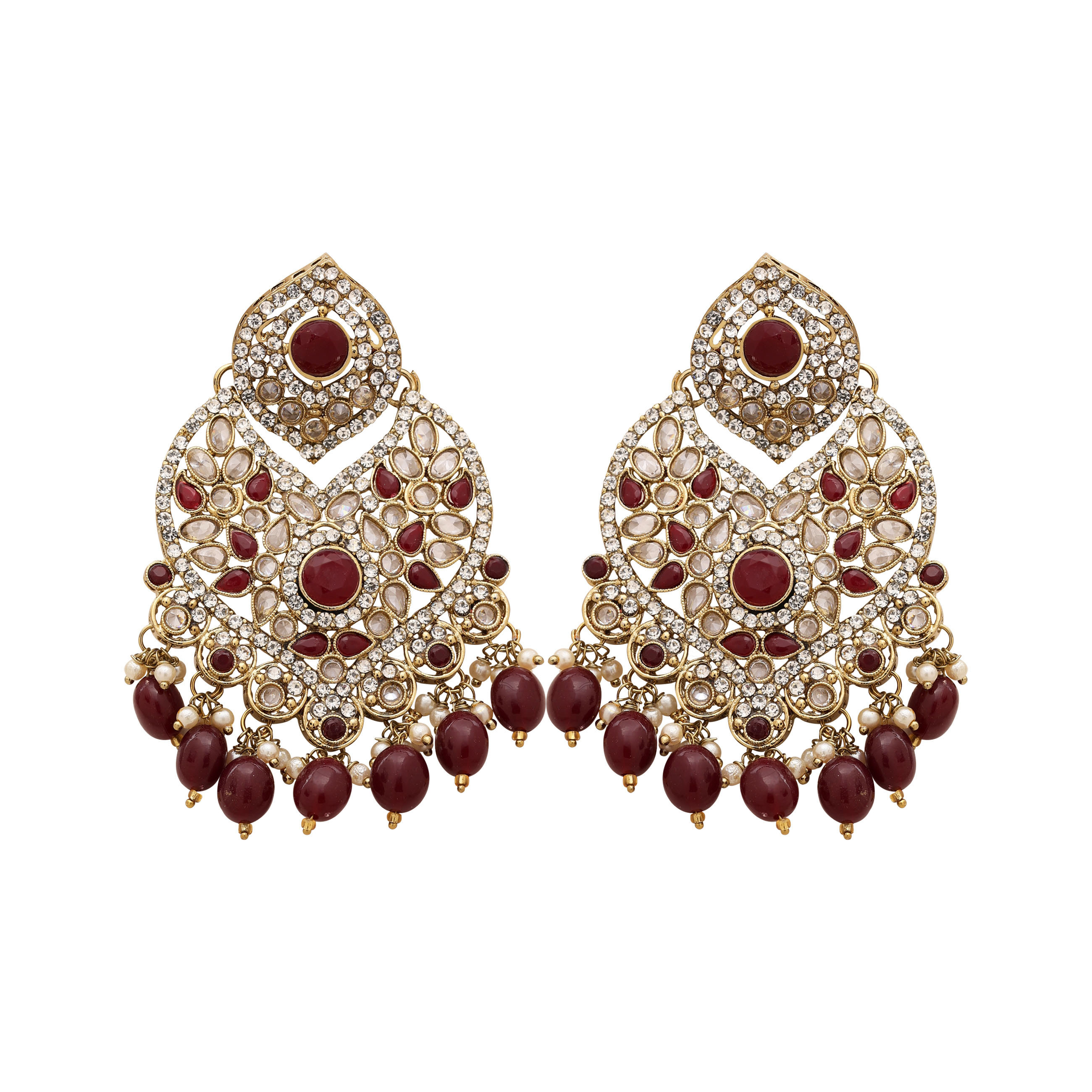 Wedding Look Blooming Oval Beauty Choker Necklace Set - Alloy, 24.5x9 Cm Choker, 9x5 Cm Earrings, 18x5 Cm Maangtikka | Maroon Color, Adjustable Size, Mehandi Plated, Perfect For Weddings And Special Occasions