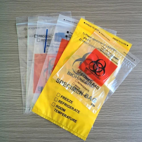 Biohazard Specimen Zip Bag - LDPE Material, Various Sizes, Yellow Color | Zipper Top Handles, Offset Printing Surface Handling