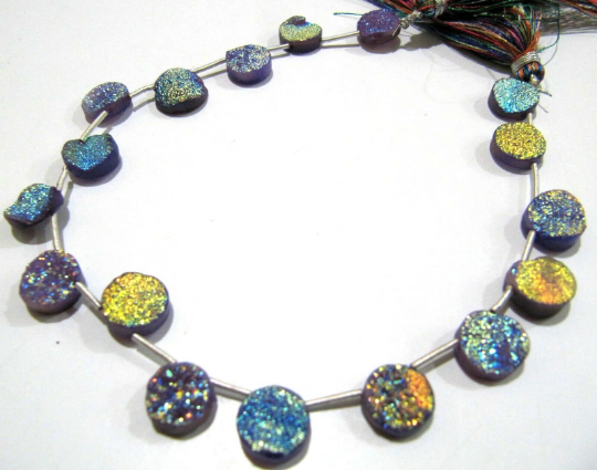 Natural Titanium Coated Agate Purple Druzy Round Shape Beads Strand 10''long - Material: Stone