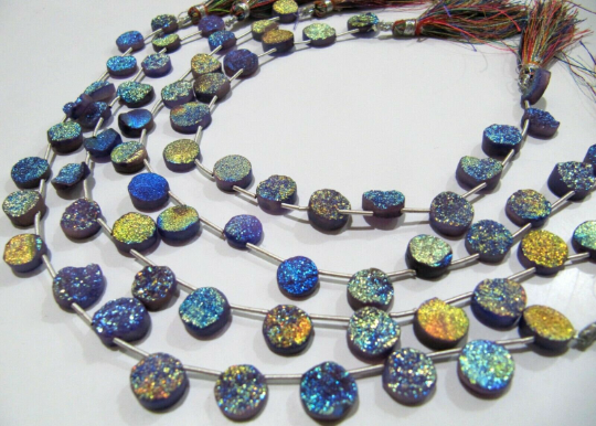 Natural Titanium Coated Agate Purple Druzy Round Shape Beads Strand 10''long - Material: Stone