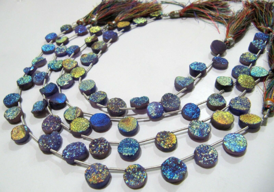Natural Titanium Coated Agate Purple Druzy Round Shape Beads Strand 10''long - Material: Stone