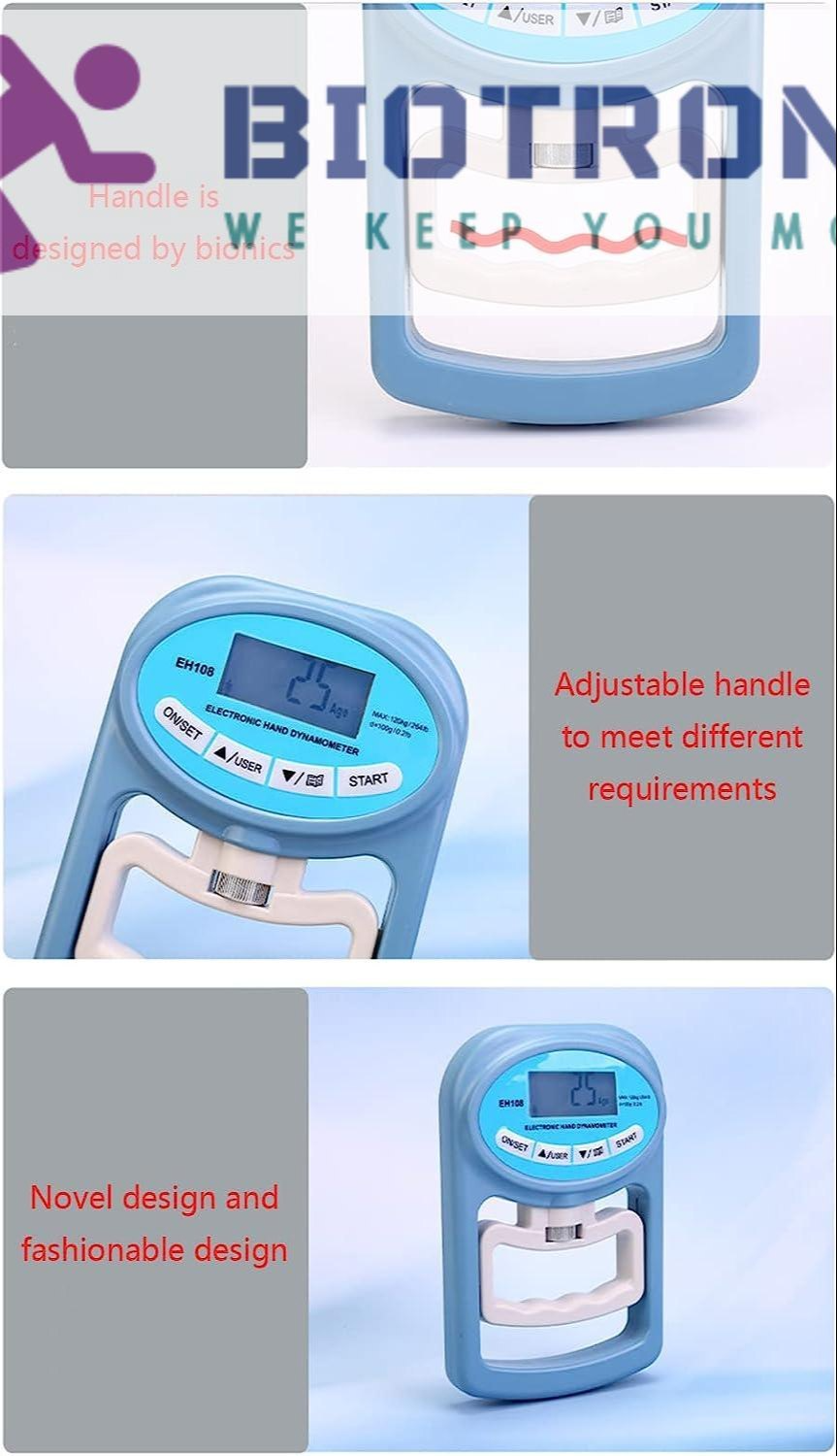 Dynamometer Hand Strength Tester Digital - Plastic, 0-120 Kg Pressure Range | Portable, Lcd Display, Usb & Battery Powered, Dual Usage