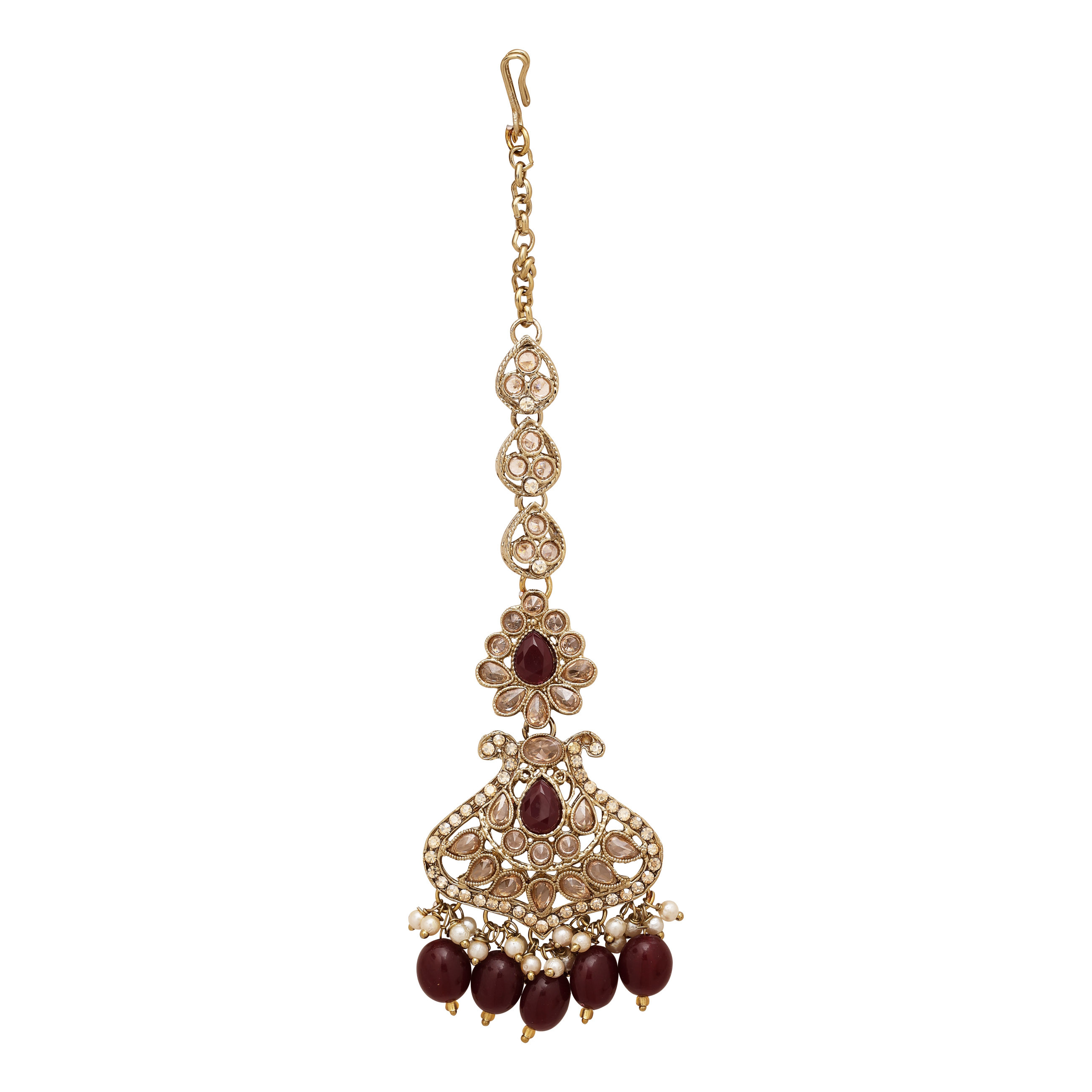 Triangular Elegance Reverse Ad Mehandi Plated Choker Necklace Set . - Color: Maroon
