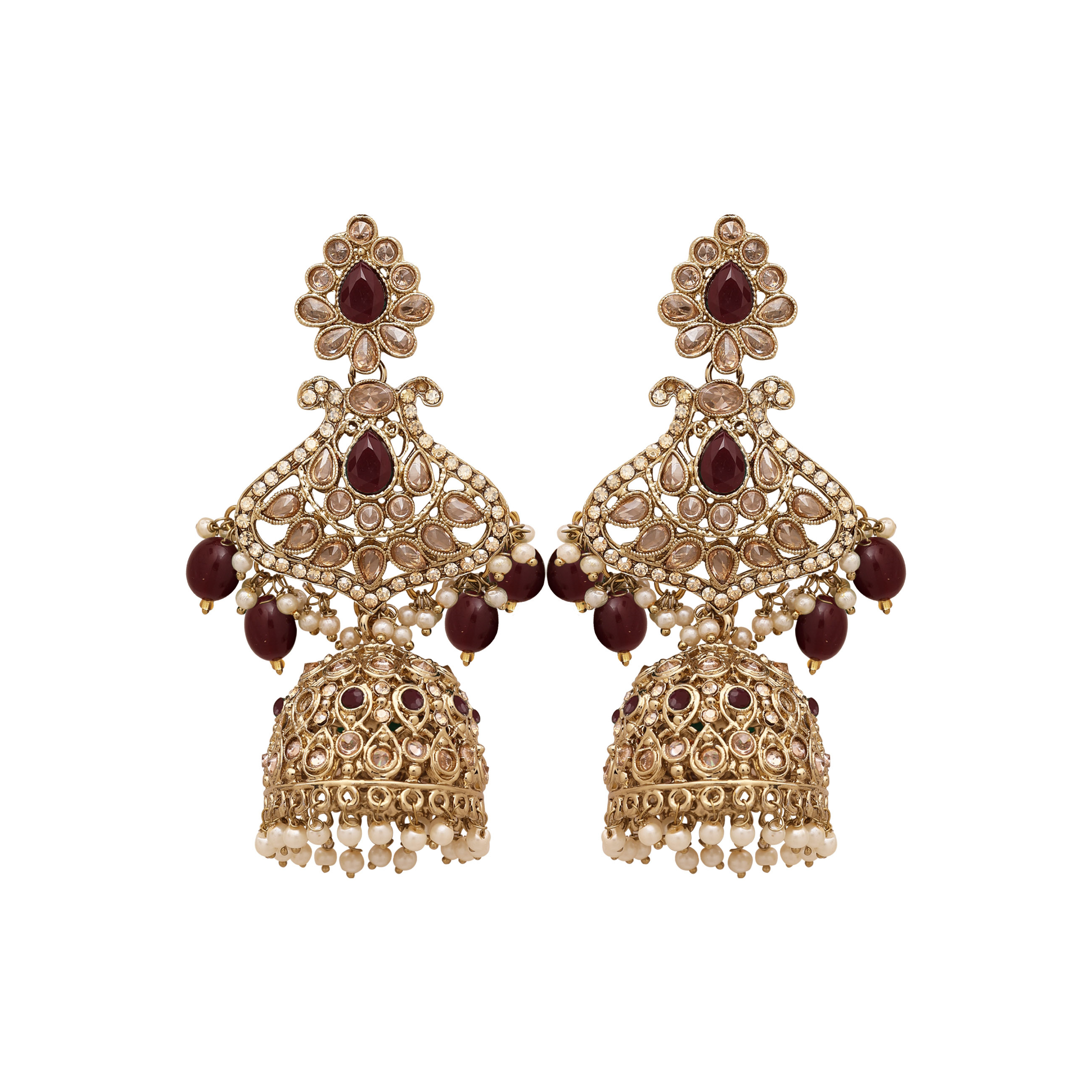 Triangular Elegance Reverse Ad Mehandi Plated Choker Necklace Set . - Color: Maroon