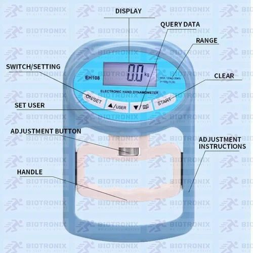 Handgrip Strength Meter Digital - Plastic Build, 0-120 Kg Capacity Range | Lcd Display, Usb Charging, Portable Design, 19 User Profiles