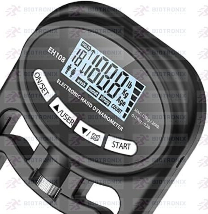 Digital Hand Grip Strength Tester - Plastic, 0-120 Kg / 264 Lbs, Lcd Display | Auto Capture Max Grip Force, 19 User Profiles, Usb Charging