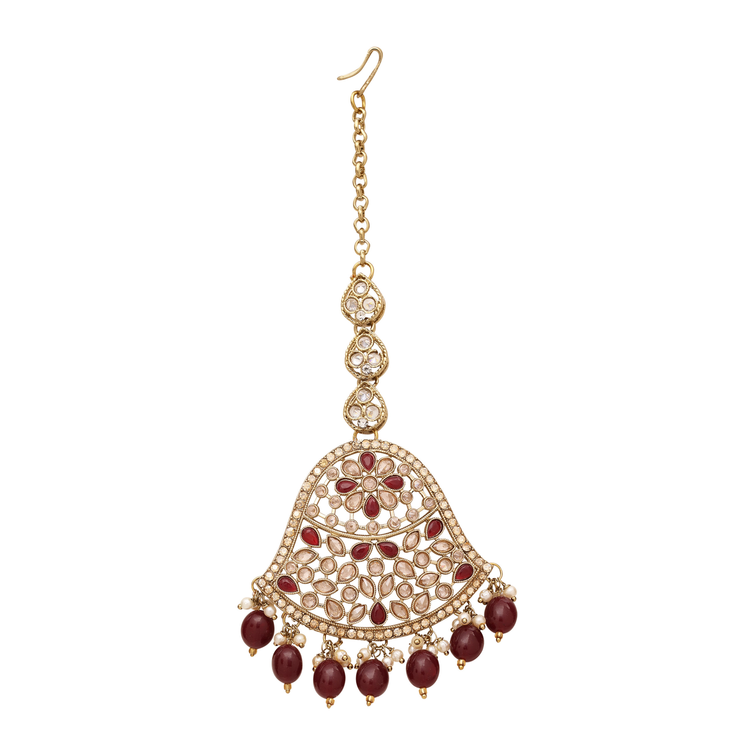Traditional Mehandi Plated Reverse Ad Pearl Studded Long Necklace Set.