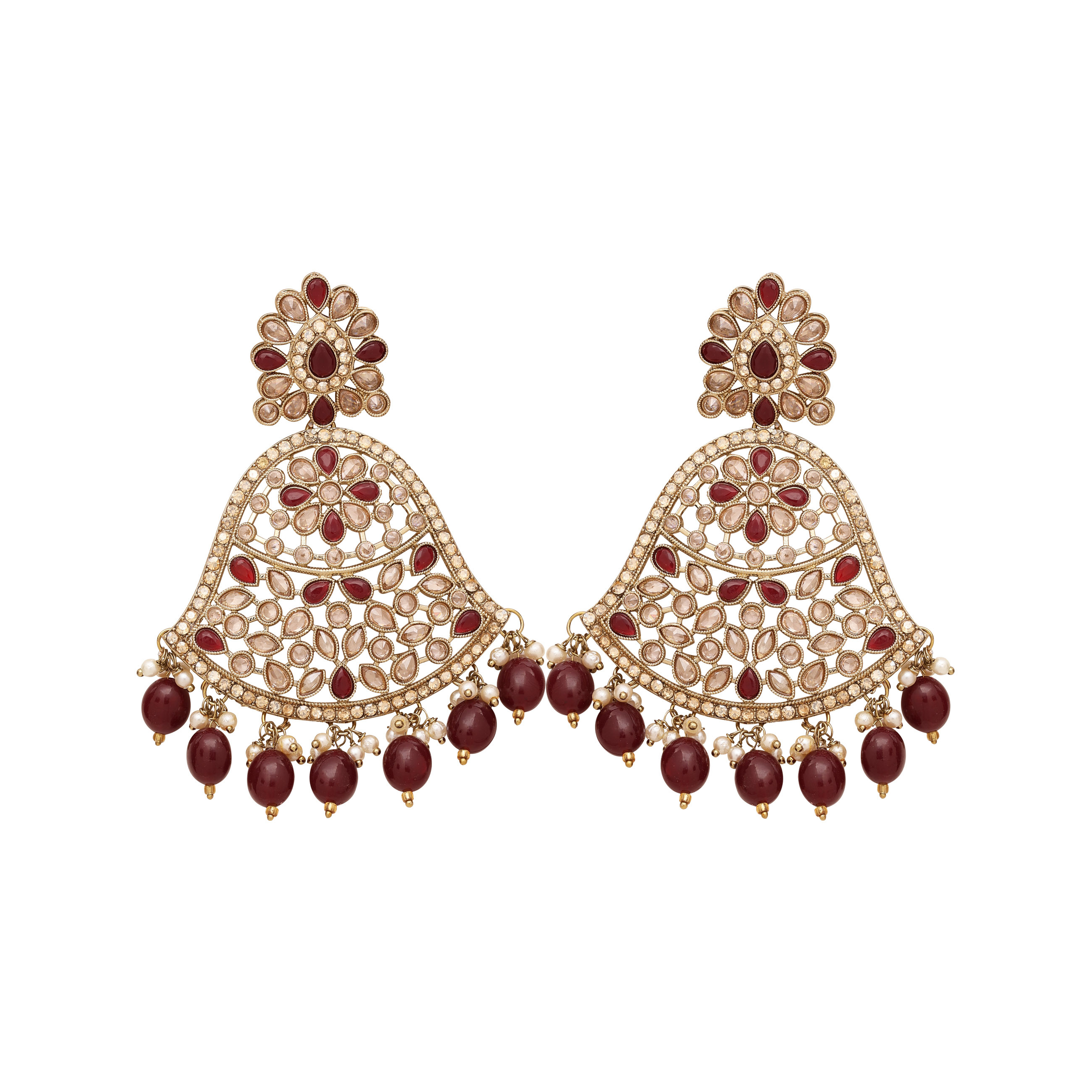 Traditional Mehandi Plated Reverse Ad Pearl Studded Long Necklace Set.