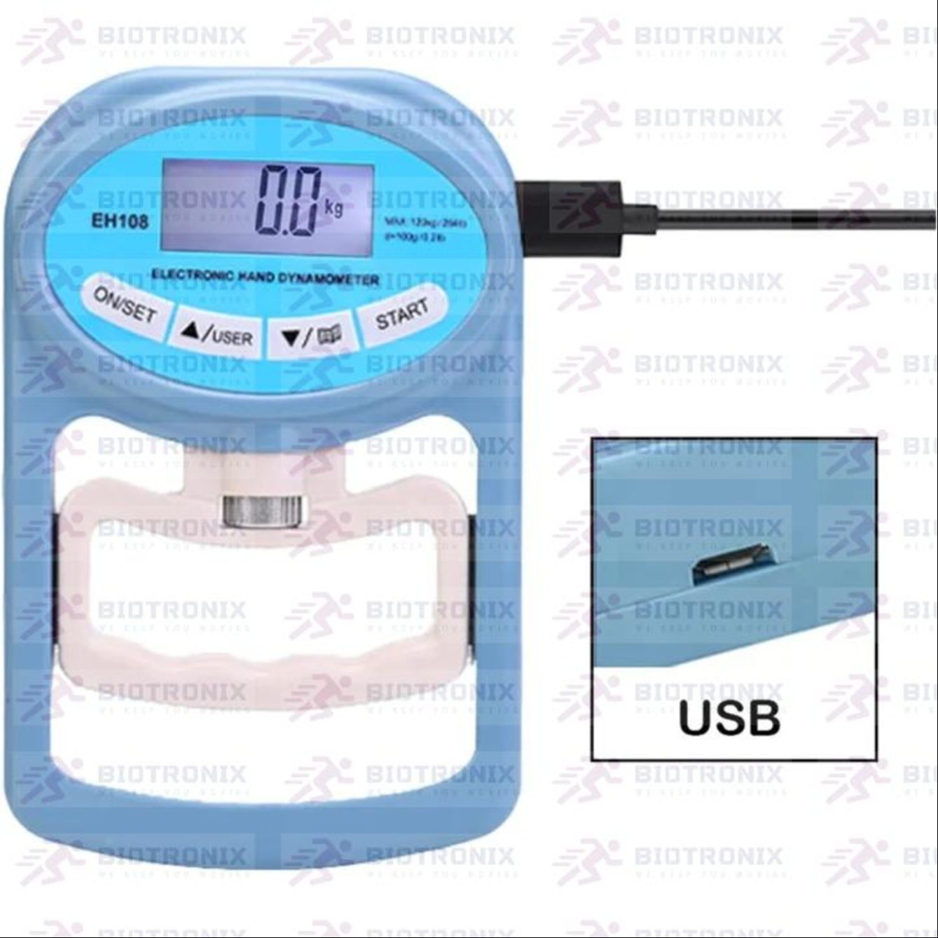 Digital Hand Grip Strength Dynamometer - 120 Kg / 264 Lbs Capacity, Lcd Display, Usb Rechargeable, Auto Capture For 19 Users, High Precision Strain Gauge Sensor
