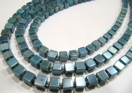 Natural Moonstone Coated 6-7mm Blue Topaz Plain Box Shape Per Strand 8''long - Material: Stone