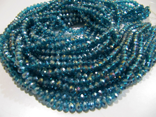 Blue Topaz Mystic Ab Coated Hydro Quartz Beads - 4mm Rondelle Faceted , Great Quality For Jewelry Making , Natural Gemstone Variation