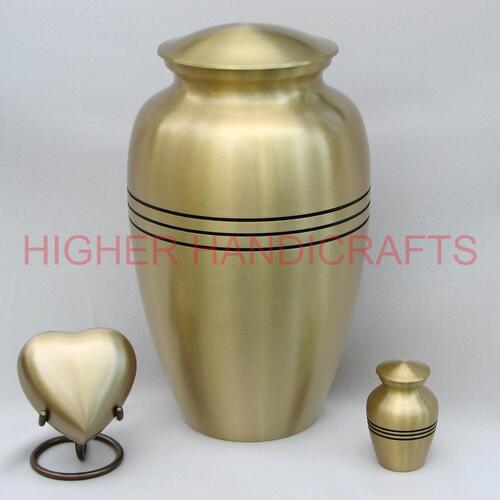 Golden Brass Cremation Urn for Human Ashes - 10" x 6.5", 220 Cubic Inches | Modern Design, Custom Logo Accepted, Sample Available