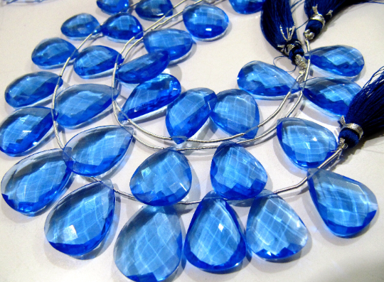 London Blue Topaz Faceted Pear Shape 16x21mm To 18x25mm Beads Strand 8''
