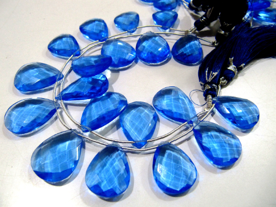 London Blue Topaz Faceted Pear Shape 16x21mm To 18x25mm Beads Strand 8''