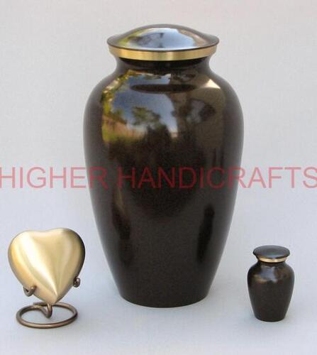Adult Brass Cremation Urn For Ashes , Large Urns With Small Keepsake Urns Set - Color: Brown & Golden