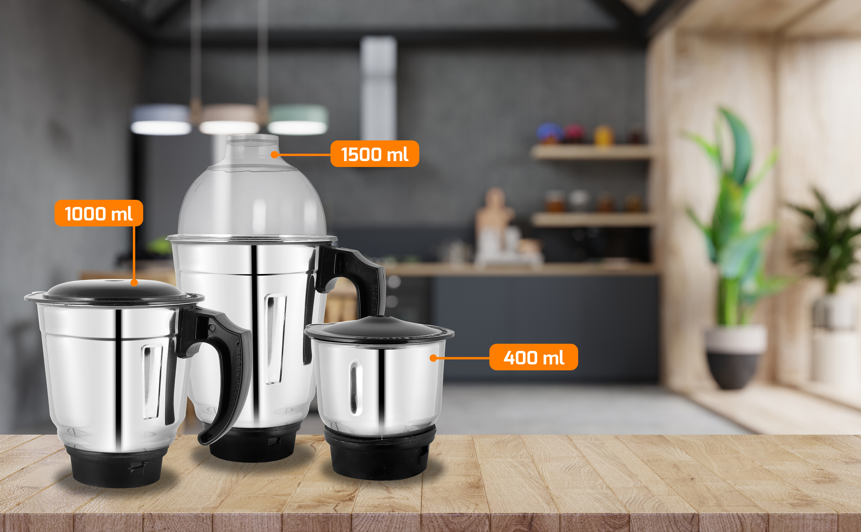 Stainless Steel 3 Pieces Mixer Grinder Jar Set Power Consumption: 750 Watt (W)