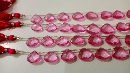 Natural Pink Topaz - 13-15mm Heart Shape Faceted Beads Strand 8 Inches Long, Great Quality For Jewelry Making