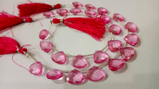 Natural Pink Topaz - 13-15mm Heart Shape Faceted Beads Strand 8 Inches Long, Great Quality For Jewelry Making