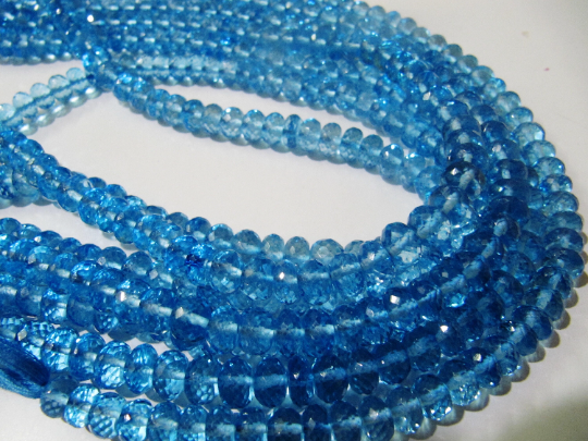 Natural Swiss Blue Topaz 8mm Rondelle Faceted Beads Strand 8 Inch Long