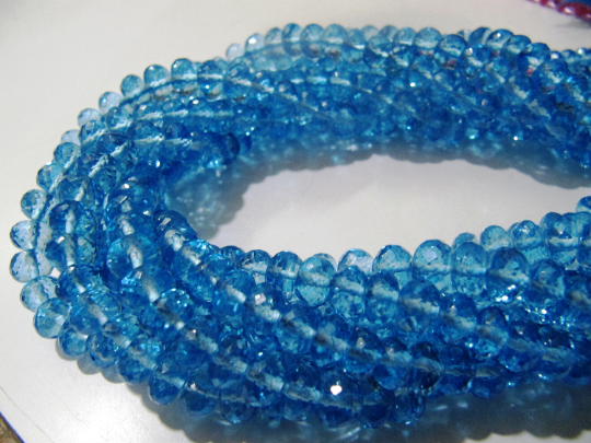 Natural Swiss Blue Topaz 8mm Rondelle Faceted Beads Strand 8 Inch Long