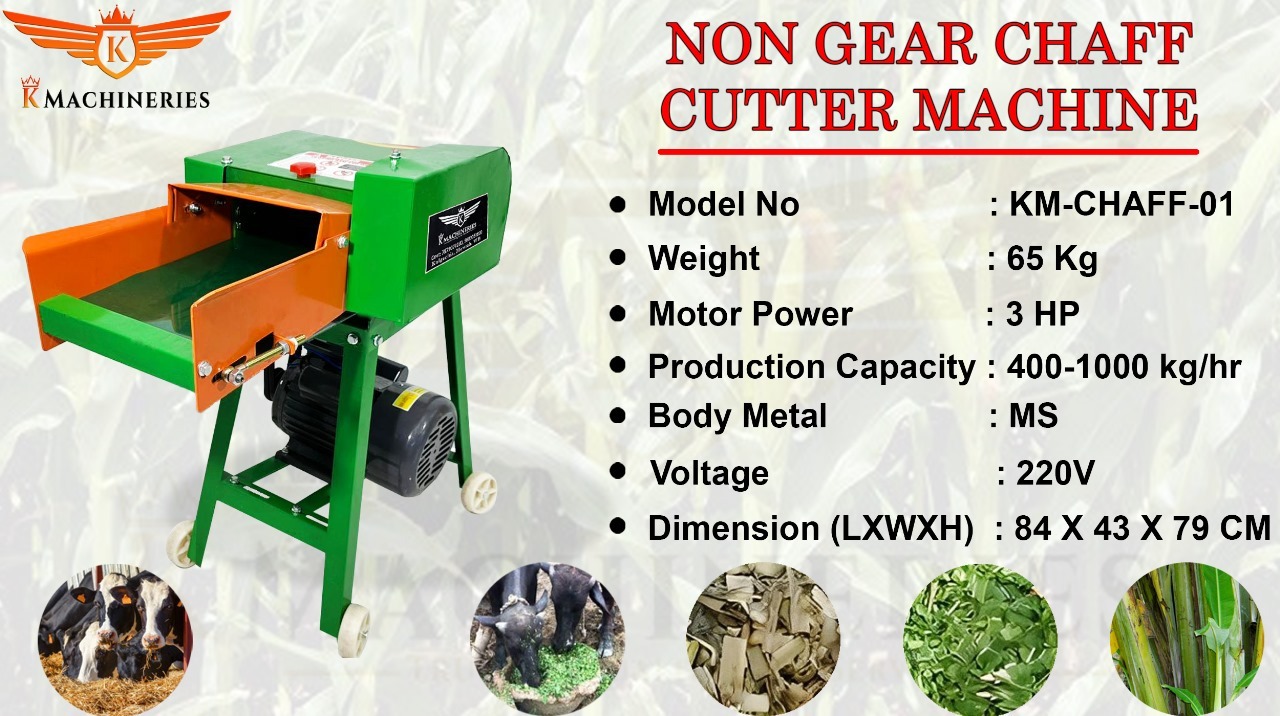 Heavy Duty Premium Chaff Cutter - Metal, 84x43x79 Cm | 3 Hp Copper Motor, 400kg/hr Output, Easy To Operate With Electric Start, Four-wheel Mobility, And Low Maintenance