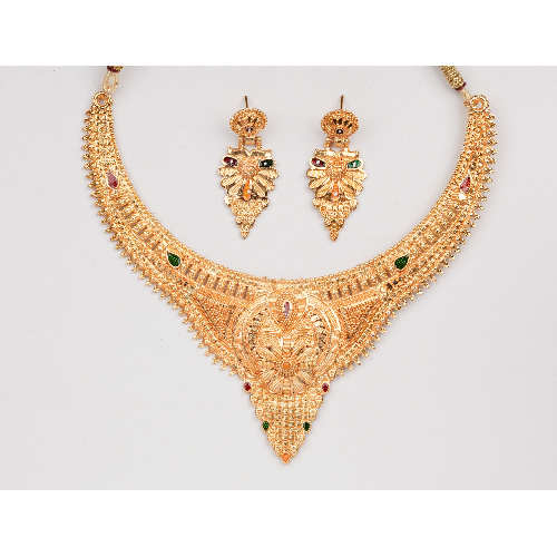 Heavy Gold Necklace Set - Yellow Gold, Customized Design, Women's Necklace and Earring Set for Elegant Wedding Occasions