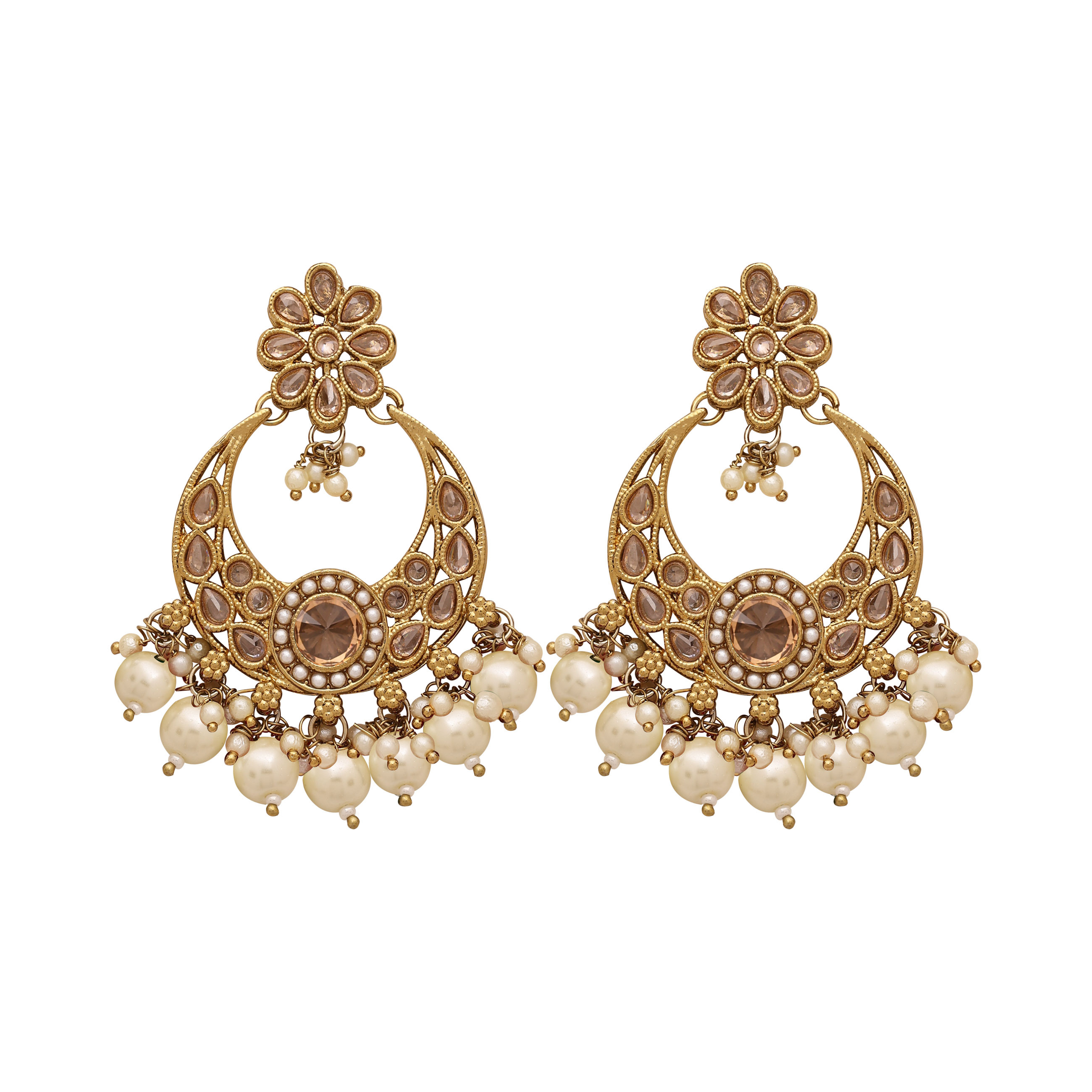 Classic Pearl Circle Reverse Ad Choker Set - Alloy, Necklace Length 22cm, Earring Length 7.5cm, Maangtikka Length 17cm | Adjustable Size, Mehandi Plated, Perfect For Wedding And Party Occasions