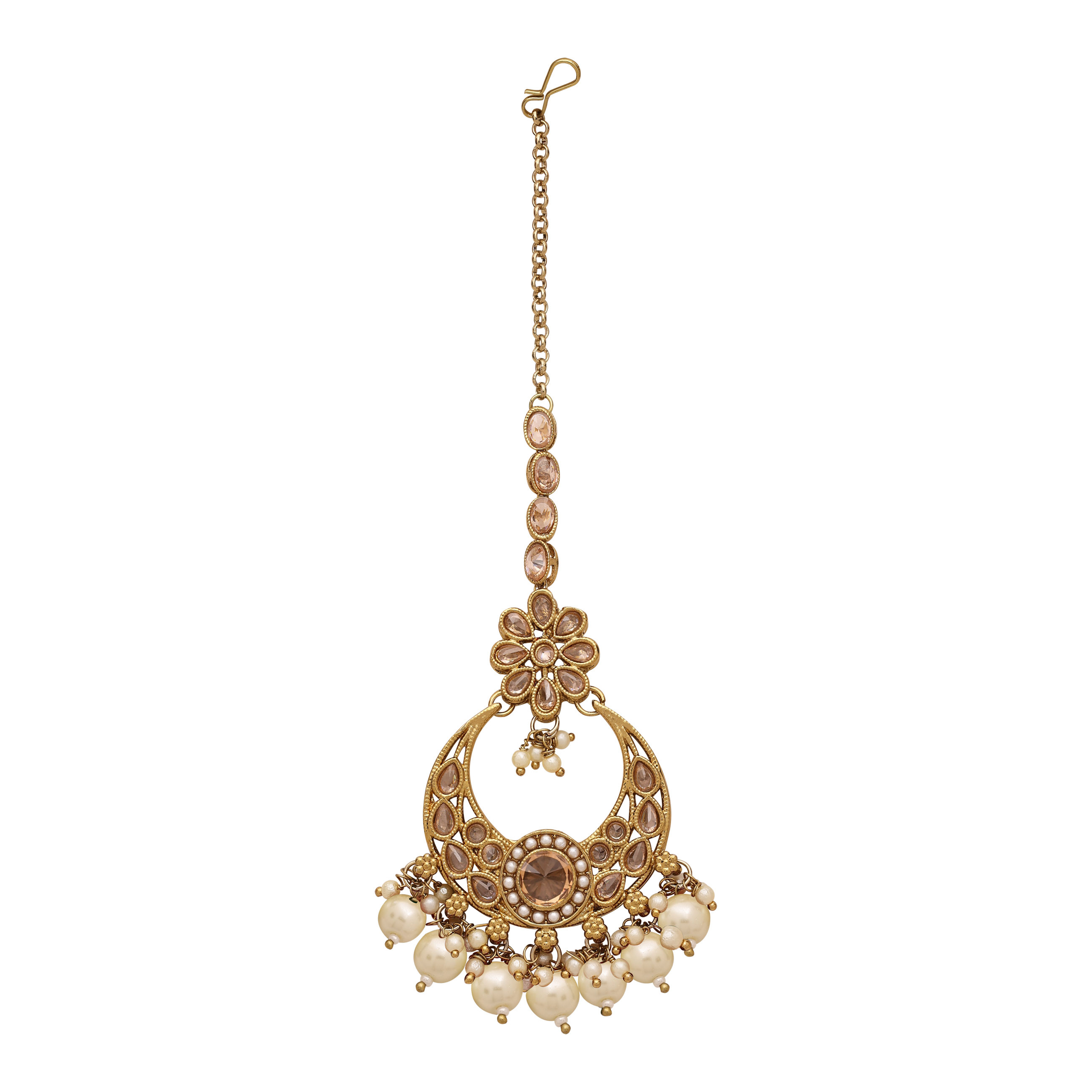 Classic Pearl Circle Reverse Ad Choker Set - Alloy, Necklace Length 22cm, Earring Length 7.5cm, Maangtikka Length 17cm | Adjustable Size, Mehandi Plated, Perfect For Wedding And Party Occasions