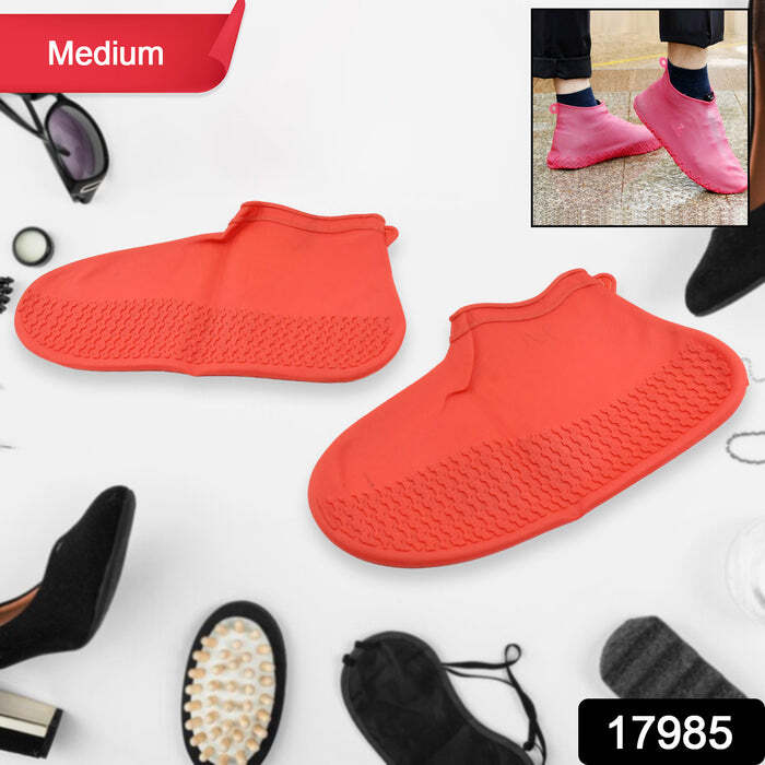 Non-slip Silicone Rain Shoe Covers - Medium Size, Reusable Waterproof Red Design With Anti-skid Features