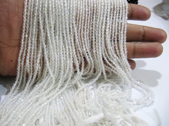 Natural White Topaz Rondelle Faceted Beads 3mm Strand 13 Inches Long