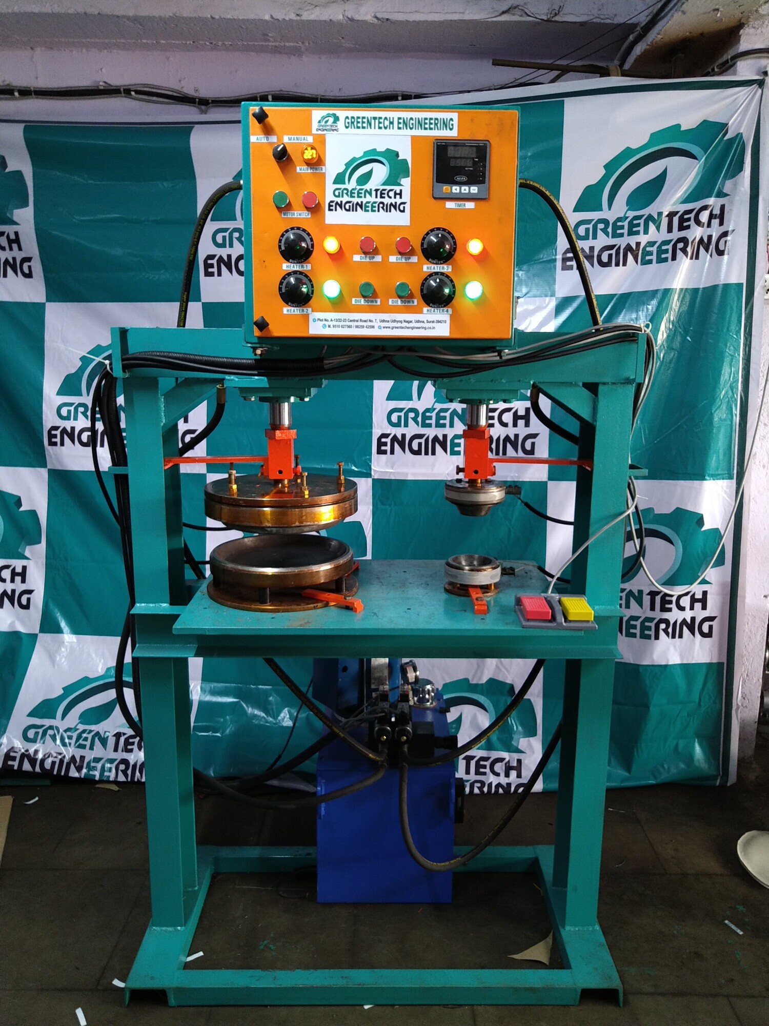 Plate Making Machine - Die Size 4-18", Production 2700-3000 Pcs/hr, 2hp Motor, 220v, 45l Oil Tank, 350kg Weight, Teal Color, Free Accessories Included