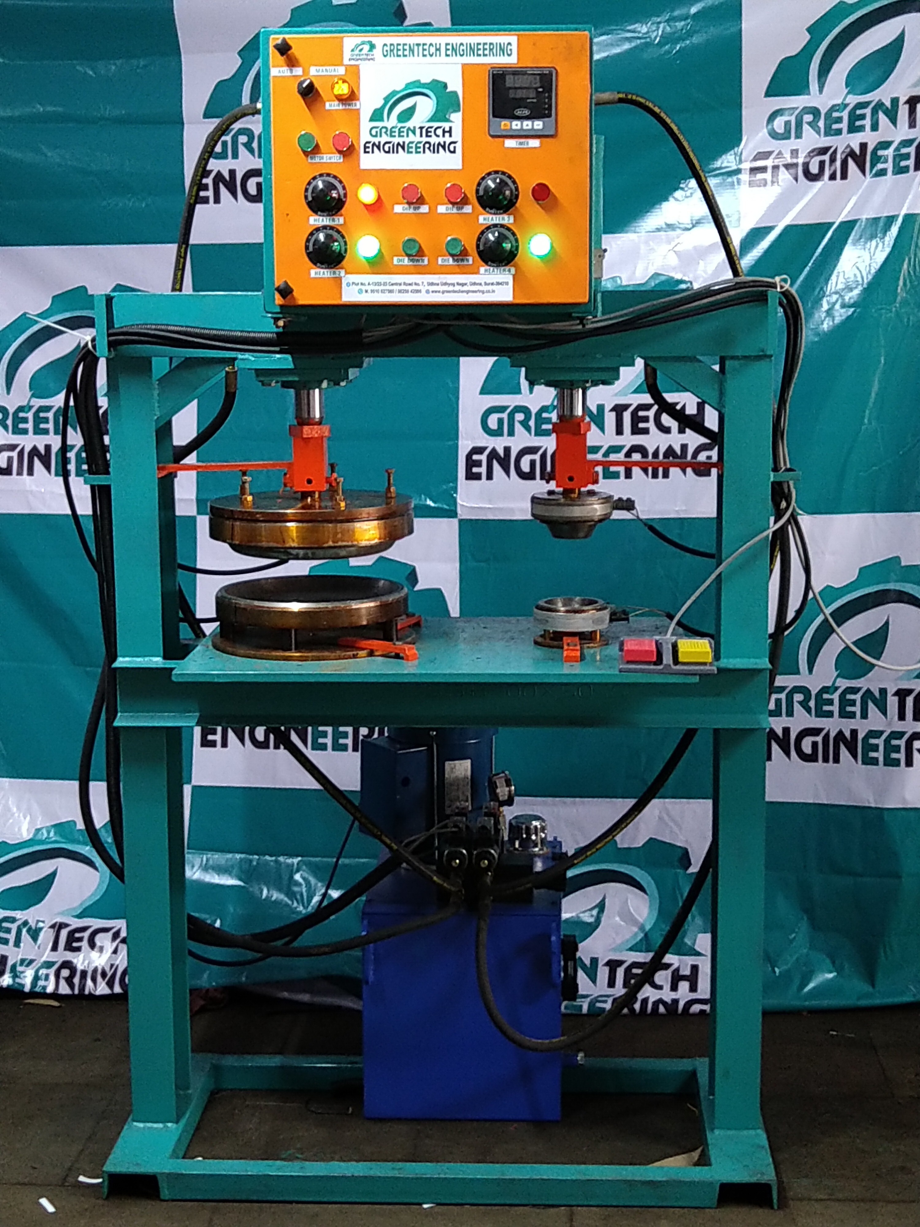 Plate Making Machine - Die Size 4-18", Production 2700-3000 Pcs/hr, 2hp Motor, 220v, 45l Oil Tank, 350kg Weight, Teal Color, Free Accessories Included