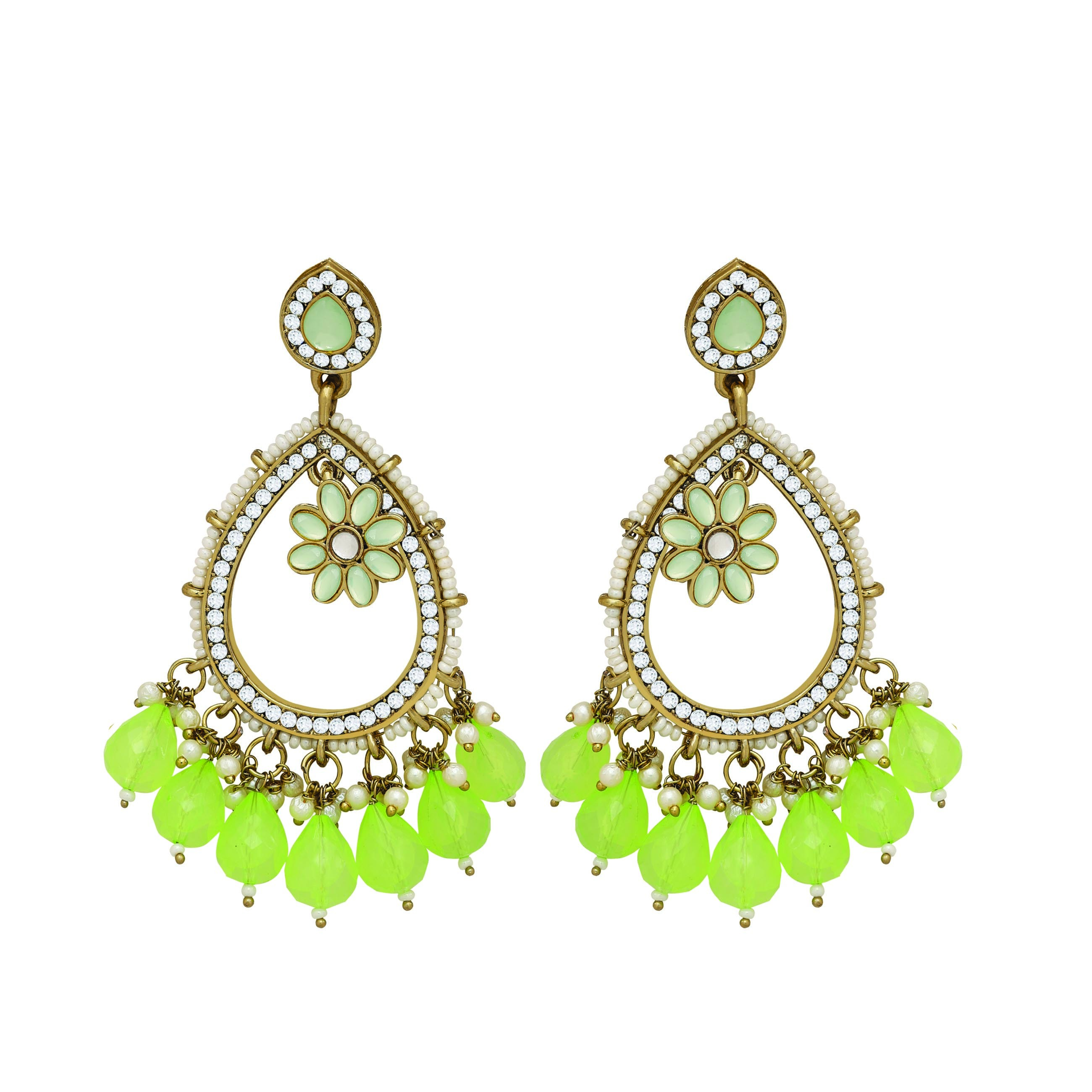 Simple Grace Earrings - Alloy Material, 9cm Length X 4cm Width | Mint Color, Gold Plated, Minimalist Design For Any Occasion