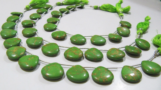 Green Copper Turquoise Heart Shape Plain14-15mm Beads Strand 8 Inch Long