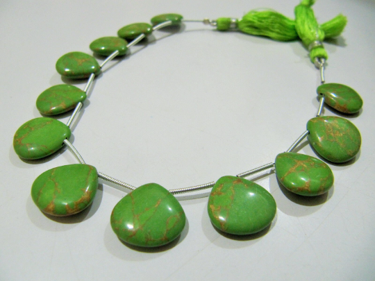 Green Copper Turquoise Heart Shape Plain14-15mm Beads Strand 8 Inch Long