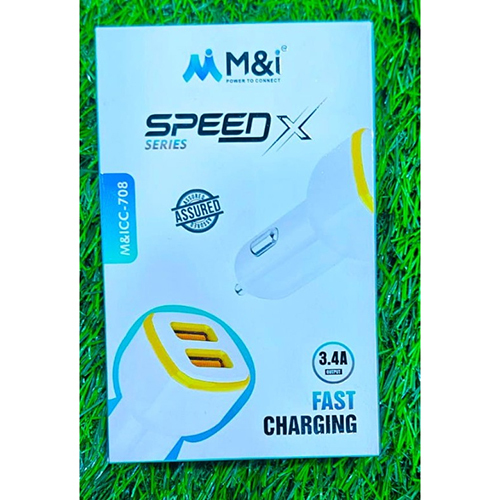 Speed X Series 3.4A Fast Car Charging Adapter - Plastic Body, White Color | Fast 3.4A Charge, Dual USB Ports, Built-in Protections, Warranty