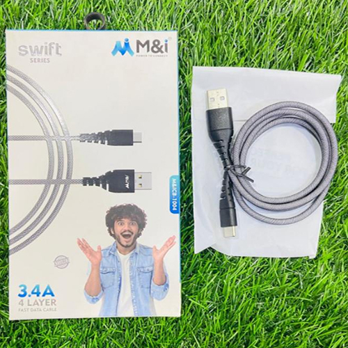 Swift Series 3.4A Micro V8 Fast Data Cable - Plastic, Grey Color | Modern Design, Lightweight, Durable, Warranty Included