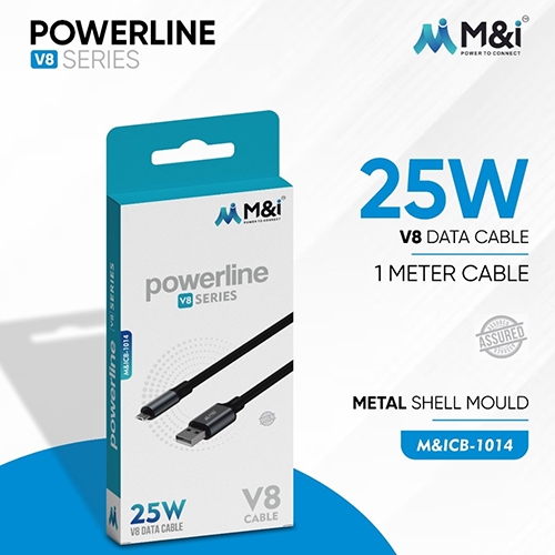 Powerline V8 Series Metal Shell Mould 25w V8 Data Cable 1 Meter Cable - Body Material: Plastic