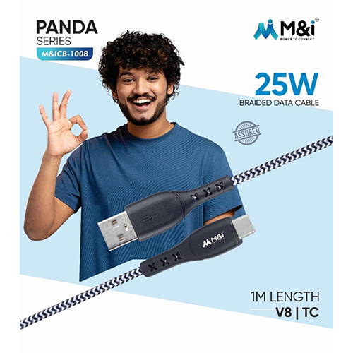 Panda Series 25w TC Braided Data Cable - High-Quality Plastic, Sleek Black Color | Durable Braided Design, Fast Data Transfer & Mobile Charging Solution