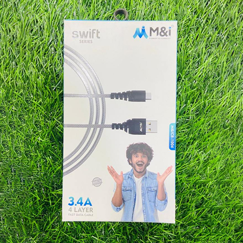 Swift Series 3.4A Fast Data Cable - Durable Plastic, Sleek Grey Color | Modern Design, 4 Layers of Protection, Warranty Included
