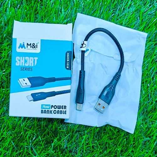 M-icb-1018 Short Series V8 Power Bank Cable - Plastic Body, Compact Design, Black Color | Durable, Reinforced Connectors, Warranty Included