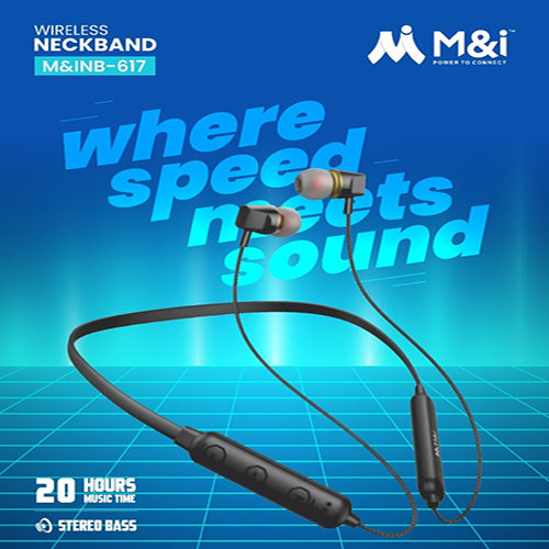 M And I Speed Boat Series 20 Hours Wireless Neckband - High-quality Plastic, Sleek Black Color , 20 Hours Battery Backup, Built-in Microphone
