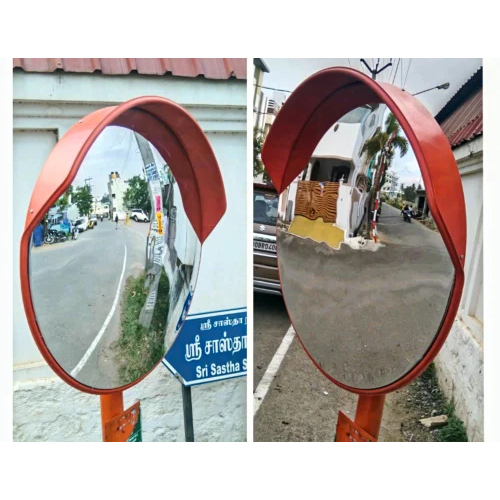 Convex Mirror - High-Grade Polycarbonate, 80 cm Wide-Angle View, Orange Color | Essential Tool for Enhanced Road Safety