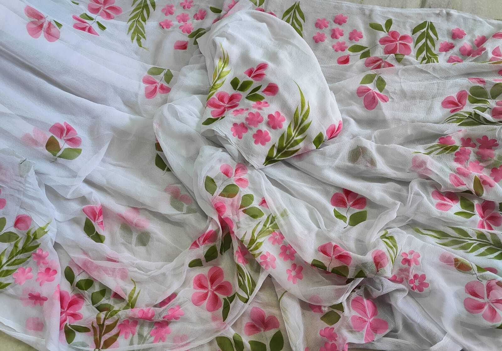 Hand Brush Painted Sarees - Color: Different Available