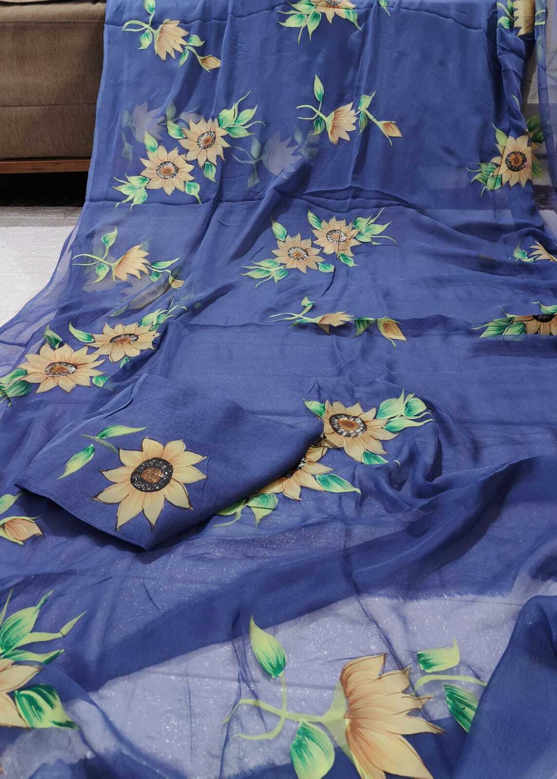 Hand Brush Painted Sarees - Color: Different Available