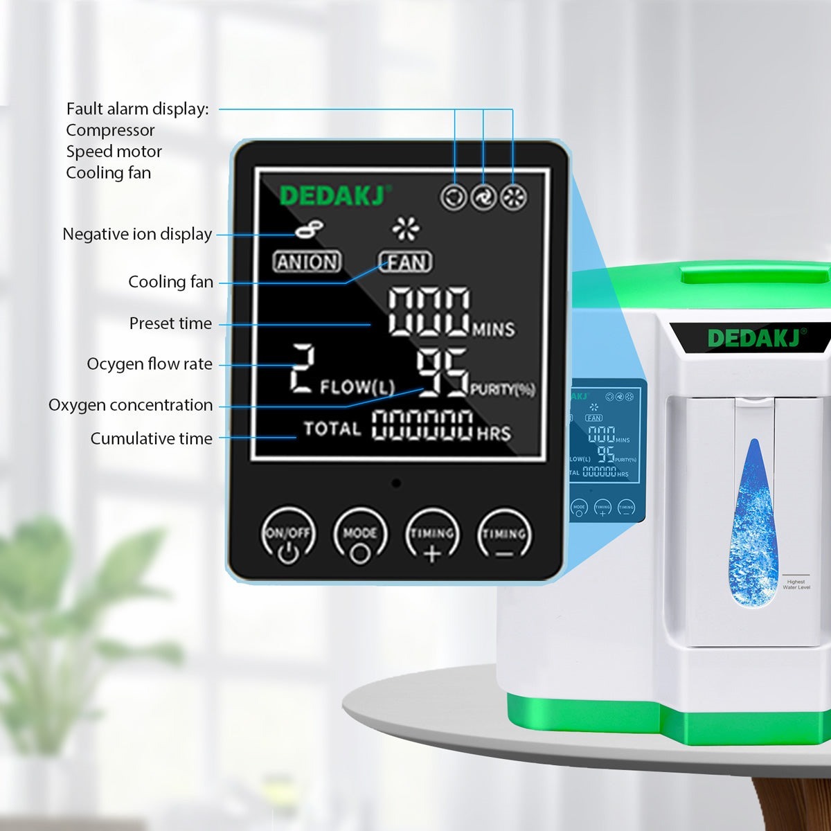 De-2a Portable Oxygen Concentrator - Hard Plastic, 2-9 Liters Flow Rate | 90% Oxygen Purity, Lightweight & Portable Design, Oled Display, Remote Control, Easy-clean Air Inlet Filter, No Noise Operation