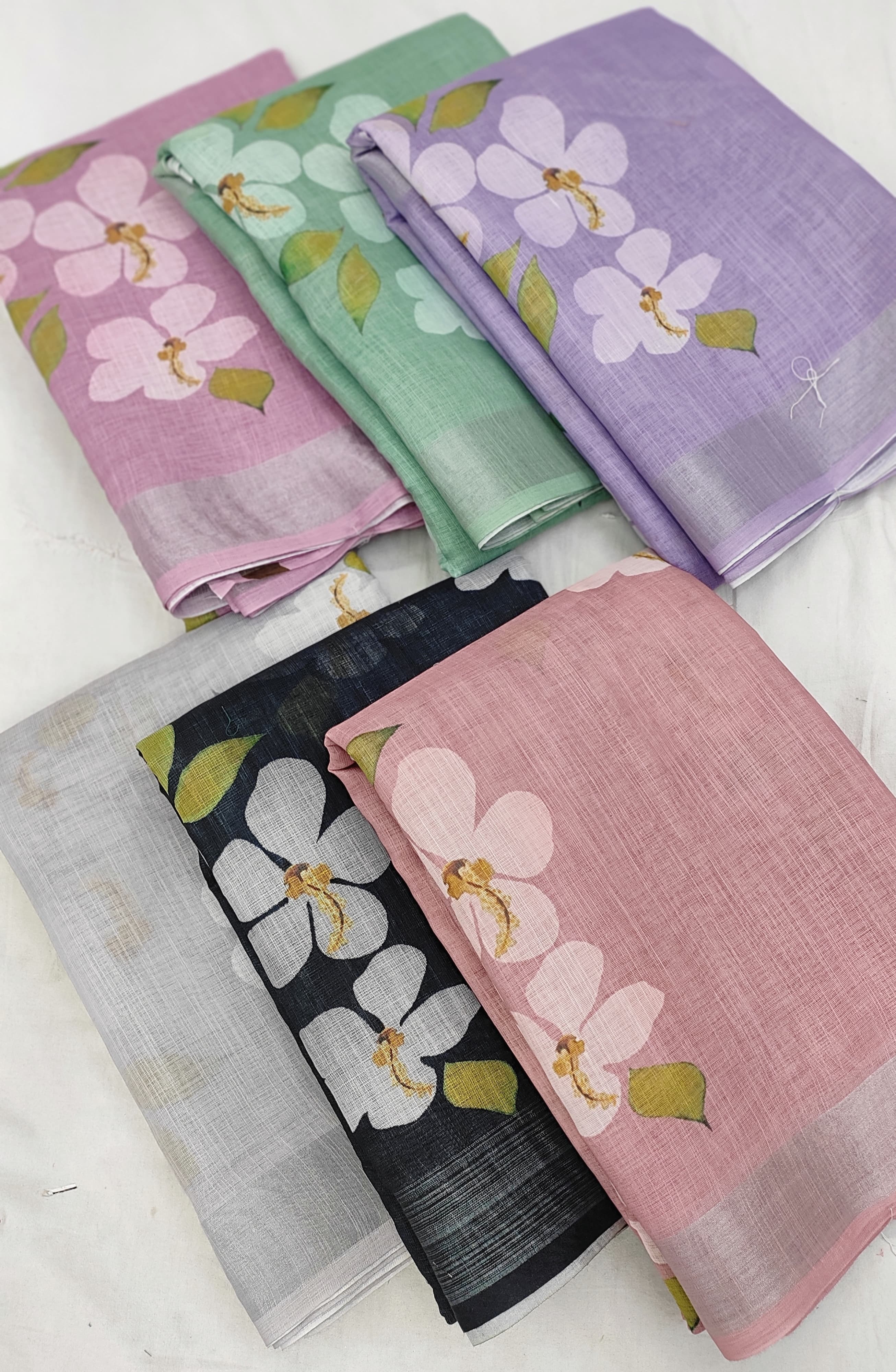 Soft Linen Zari Border Sarees - Color: Multi Colours