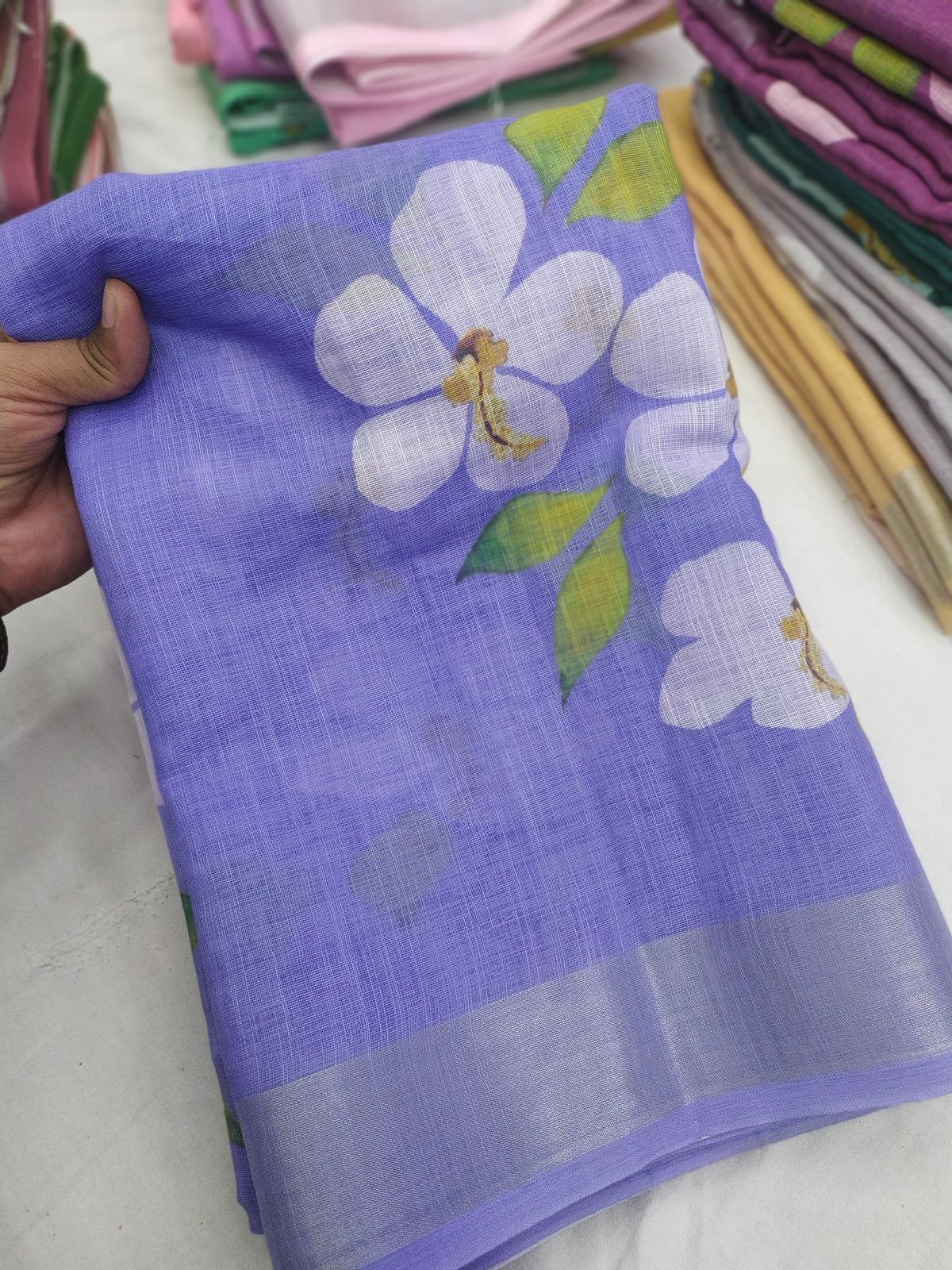 Soft Linen Zari Border Sarees - Color: Multi Colours