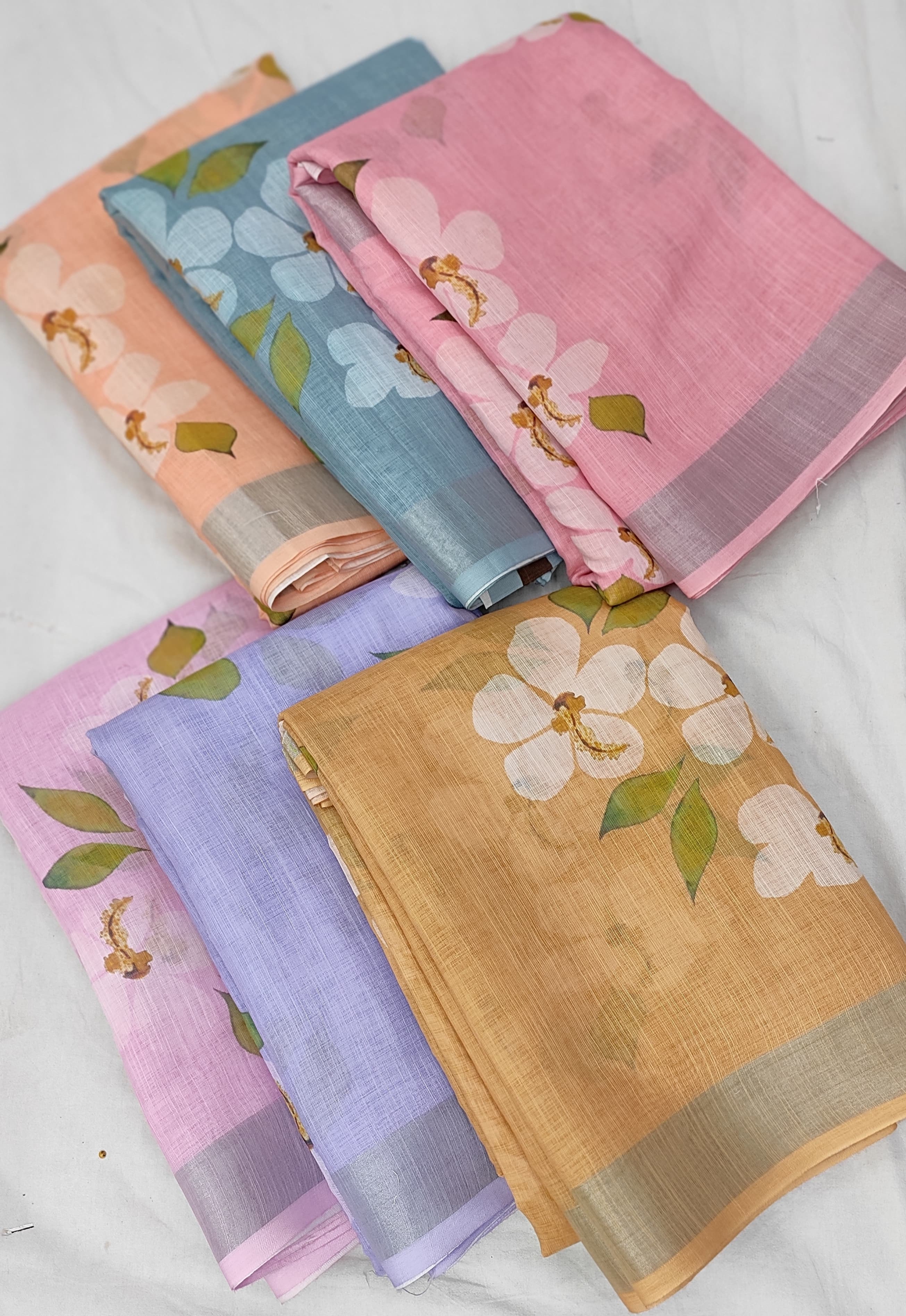 Soft Linen Zari Border Sarees - Color: Multi Colours